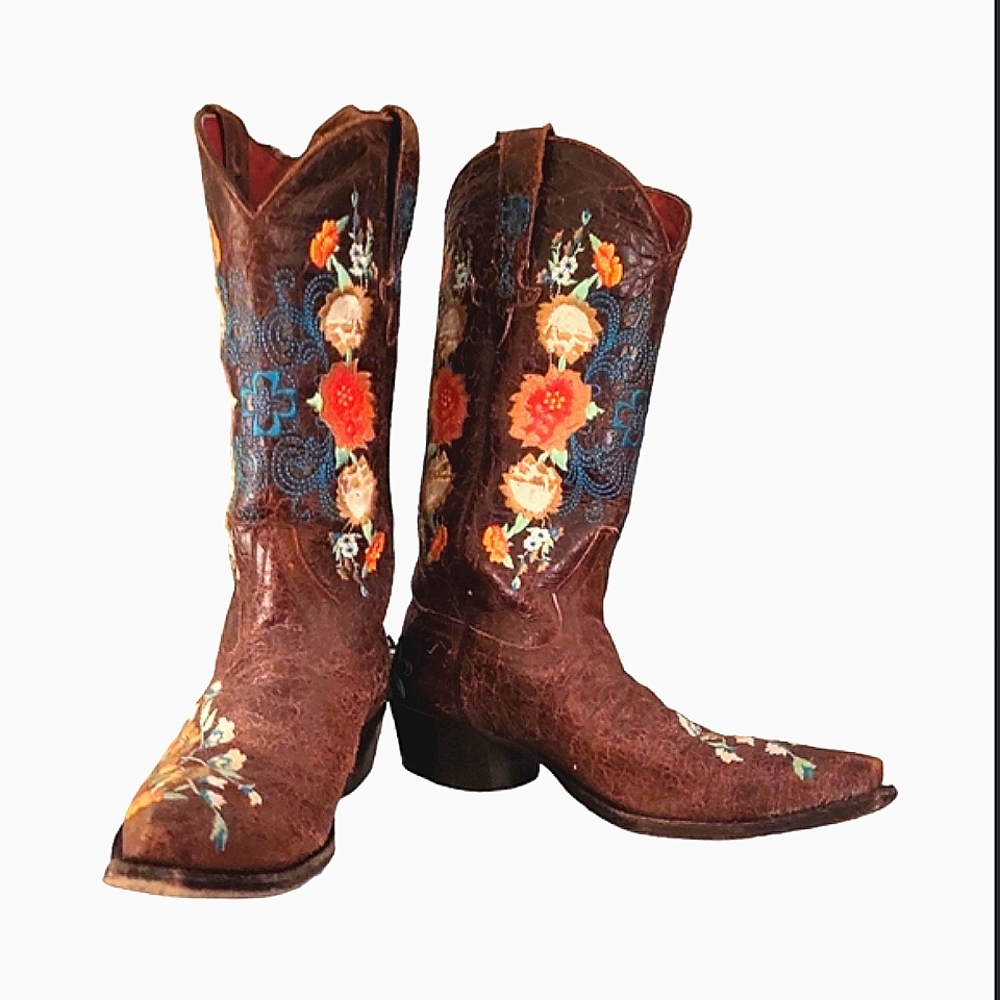 Macie Bean Brown Floral Embroidered Heeled Boots